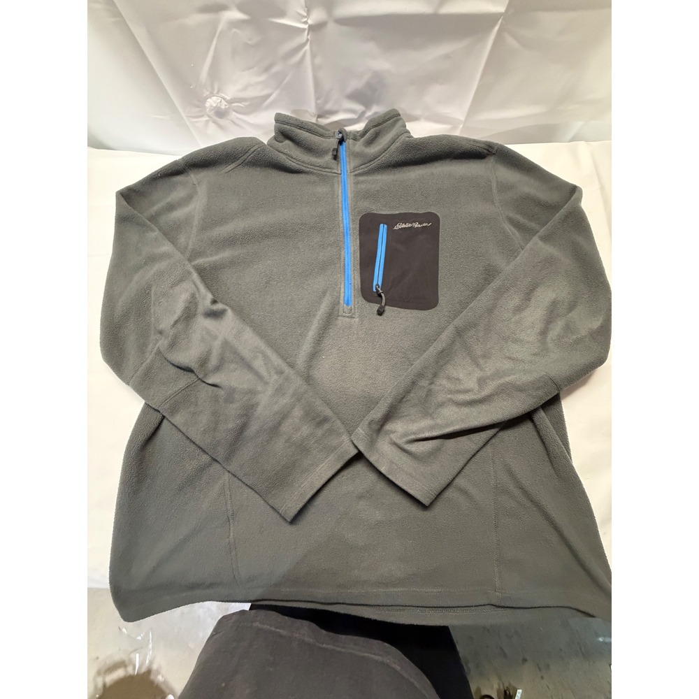 Eddie Bauer Mens XL Polartec Fleece Quarter Zip Pullover Gray Blue Hiking Jacket